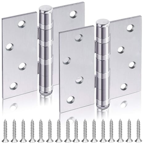 2 Pcs Door Hinges 4 inch, Stainless Steel Internal Chrome Ball Bearing Door Hinges, Silver Butt Heavy Duty Door Hinge for Wooden Doors, Boxes, Windows (100 x 71mm)