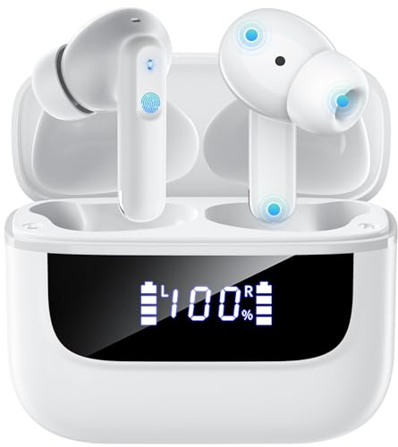 Bluetooth Kopfhörer in Ear, 6 Mikrofone ENC Noise Cancelling für Klarere Anrufe, Kopfhörer Kabellos Bluetooth 5.4 HiFi Tiefer Bass, USB C Kopfhörer, 48 Std, LED, IPX7 Wasserdicht Sport Ohrhörer Weiß