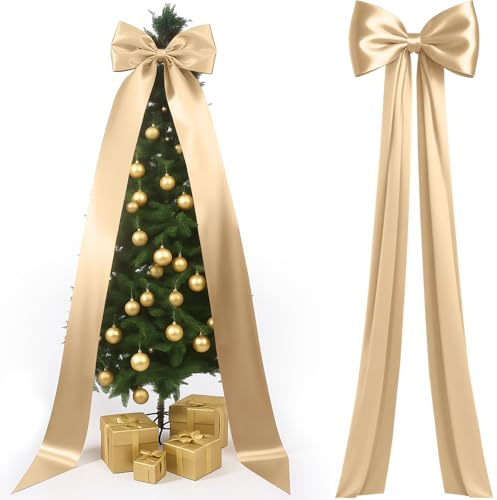 Knitgrip 118x28 Inch Extra Large Wedding Bow Giant Wall Satin Bow Decoration with Long Streamers Huge Oversized Topper Decor for Room Backdrop Tree Topper Holiday Party Door(Champagne,Satin)