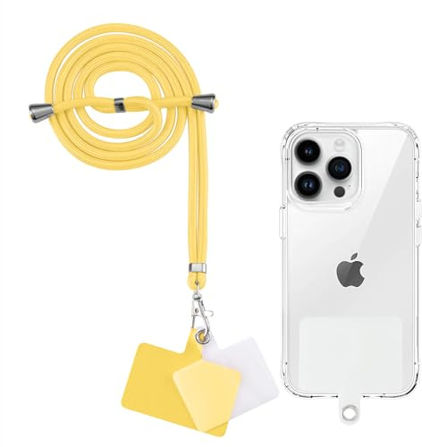 Yoedge Cordon Telephone Portable, Tour de Cou Telephone Universelle avec 2 Patchs, Réglable Collier Lanière Téléphone en Bandoulière en Nylon Adaptée à la Plupart des Smartphones,Jaune