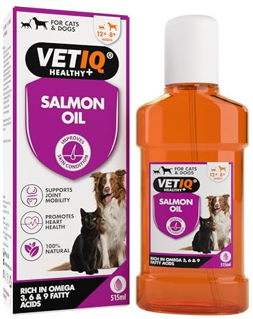 VETIQ® Salmon Oil for Dogs & Cats – Sustainably Sourced Atlantic Salmon Oil – Omega 3, 6 & 9 Food Topper– Support for Skin & Coat, Itchy Skin & Moulting – Joint, Heart & Cognitive Support –515ml