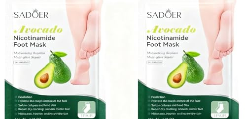 2 Pares Mascarilla Pies Exfoliante, Máscara Pies Peeling, Calcetines Exfoliantes, Foot Peel Mask para Secos y Agrietados, Reparar el Talón Agrietado y Muerto (Aguacate + Aguacate)