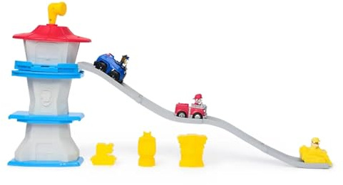 Paw Patrol Quartier Generale Deluxe Mini Tower Rennstrecke mit 3 Figuren mit Fahrzeugen – Chase, Marshall und Rubble – ab 2 Jahren – Mehrfarbig