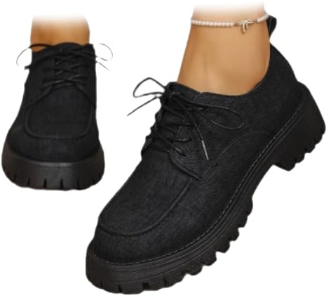 Mocasines de plataforma con cordones y puntera redonda para mujer, tacones gruesos, informales, elegantes, de negocios, cómodos, para oficina y trabajo