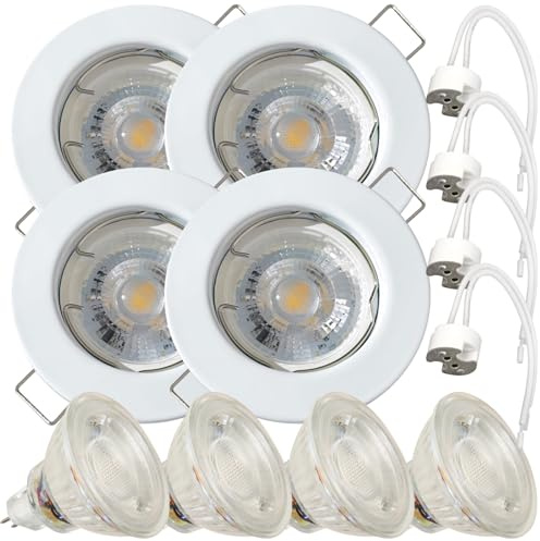 Lampen-Platz 4 Stück LED Einbaustrahler Lotta 12V 5W COB Warmweiß 3000K | IP20 | Weiß | Kompakte Einbauleuchte | Deckenspot für Wohnbereich