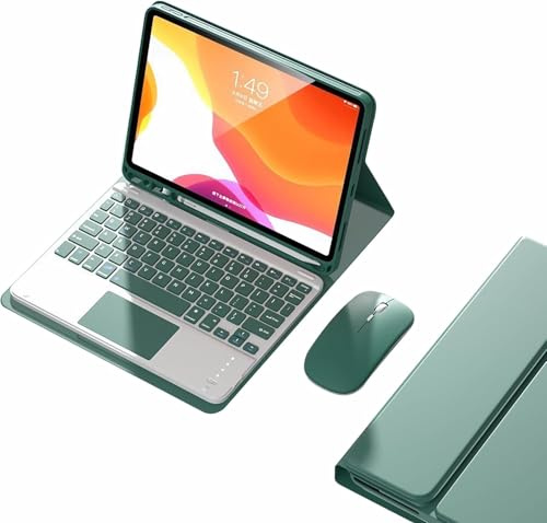 JDZWFO Funda con Teclado para iPad Air 13(M3 2025 / M2 2024) y Pro 12.9 (6ª, 5ª, 4ª, 3ª Gen), Contiene Ñ, Teclado Inalámbrico Magnético Desmontable con Ratón Bluetooth,Dark Green