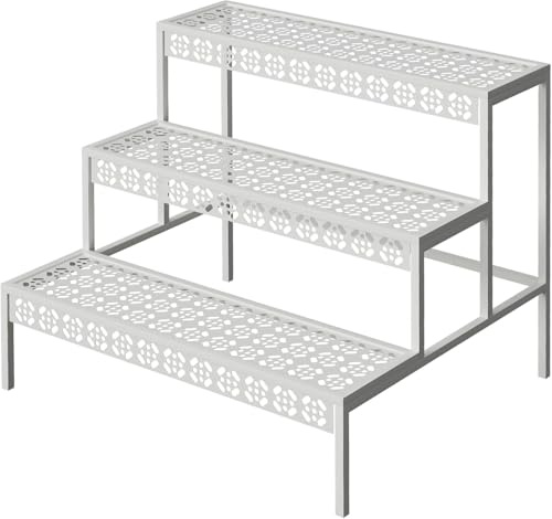 Blumenständer, Pflanzenregal aus Metall, 3 Stufen Pflanzenständer, Blumentreppe mit Großer Kapazität, Blumenregal für Outdoor Indoor Balkon Garten, Modernes Regal für Zimmerpflanzen (Weiß)