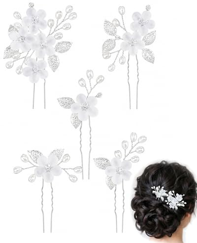 LONZIKP Tocados de Novia 5 Piezas Plata, Accesorios para el Pelo de Boda. Set Variado de Horquillas y Adornos Nupciales para Mujer, Ideal para Boda, Fiesta y Velada Elegante.