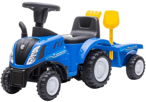 Bandits & Angels Bobbycar Rutschauto New Holland Traktor mit Anhänger ab 1 Jahr – mit funktionierenden Scheinwerfern – Kinderfahrzeug blau – Bobbycar für Jungen – New Holland (Blau)