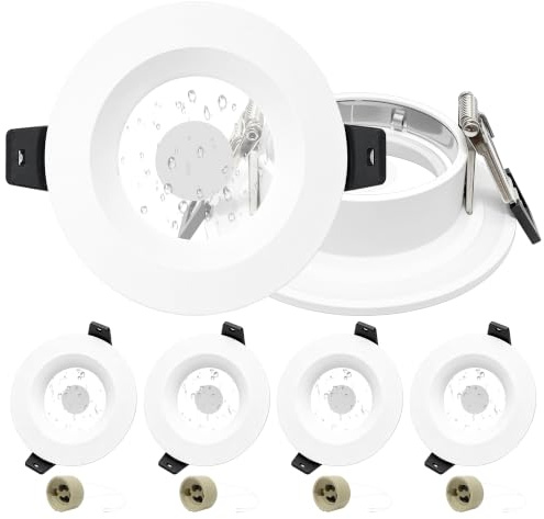 Laiebri 4er Set Einbaustrahler GU10, IP65 Wasserdicht Einbaurahmen aus Aluminium, Blendfrei Deckenspots Weiß mit GU10 Fassung, Rund Einbauleuchten Rahmen für 65-75mm Lochmaß, Ohne Leuchtmittel