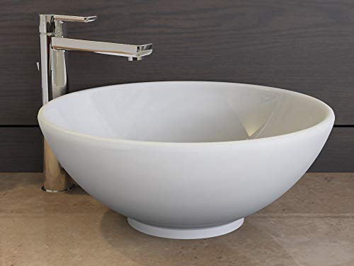 Aqua Bagno | Rundes Waschbecken, Design Aufsatzwaschbecken, Waschschale, Keramikwaschbecken, Handwaschbecken | 40 cm