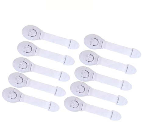 BabySafeHouseSäkerhetslås för skåp, låda, kylskåp, skåp för barn spädbarn säkerhet, möbelspärr med 3M självhäftande (paket med 10) (vit)