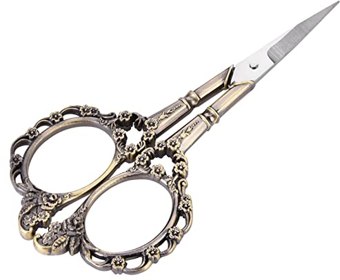 Ciseaux à Couture Inox Vintage 11 cm, Poignées Fleurs à Broder, Artisanat Quotidien (Bronze)
