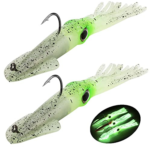 QualyQualy Gummifische Angelköder für Forelle Zander & Barsch, Octopus Kunstköder Angelausrüstung Gummiköder Angelsets Jigs Head mit Haken, Tintenfisch Angelköder 35g 2 Stück
