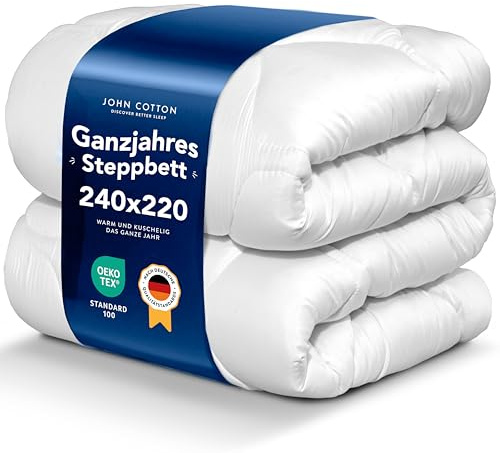 John Cotton New Way Bettdecke 240x220 - Innovativ & Atmungsaktive Steppdecke für Allergiker | Oeko-Test Zertifiziert Bettdecken | Ideal Schlafdecke für Frühling & Herbst | Microfaser 220 x 240 cm