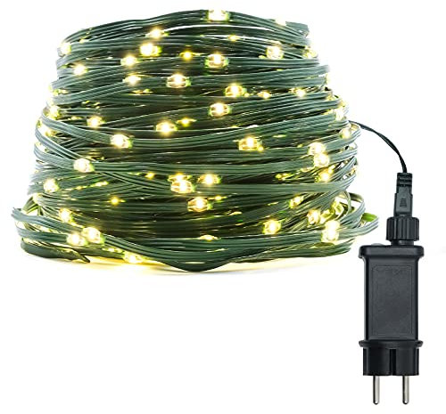 Cadena de luces LED para iluminación navideña, 60 m, 600 LED, blanco cálido, alambre de cobre puro, resistente al agua IP44, 8 modos de luz con función de memoria, fiesta, exterior e interior