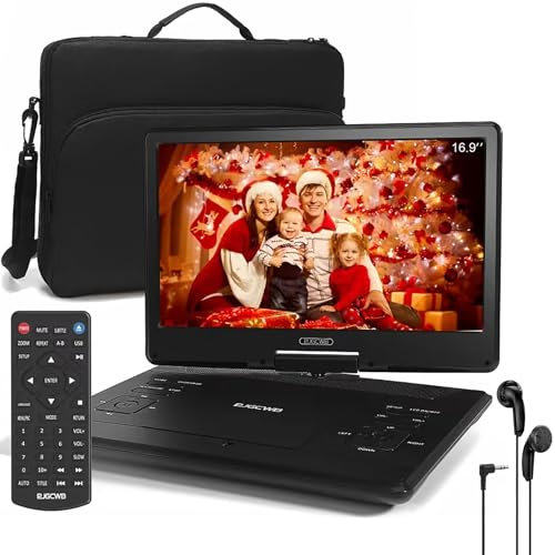 16.9 Portable DVD Player with Headphones,14.1 HD Swivel Screen with Extra Carrying Bag,Support AV-in/Out and Multiple Disc Formats,High Volume Speaker,Black,[Not Support Blu-Ray]