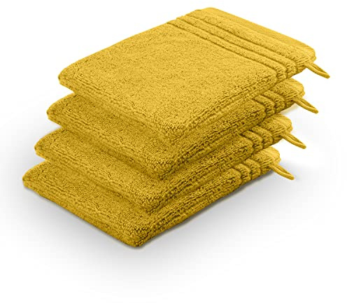 La Vida Premium Waschhandschuh-Set 4-teilig Gelb, 100% Frottee-Baumwolle, 480g/m², weich und saugstark, fürs Badezimmer, Oeko-Tex 100 Zertifiziert, 4 x Waschlappen