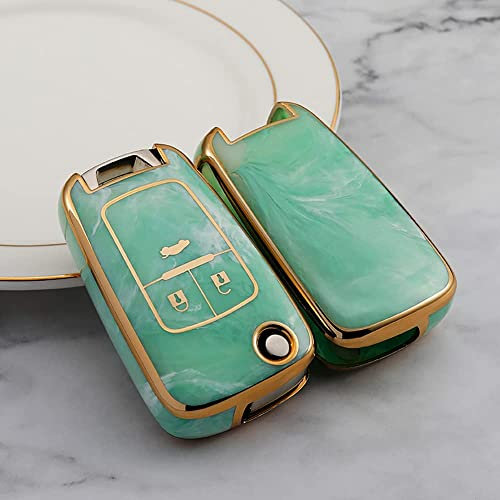 ontto Autoschlüssel Hülle Cover Passt für Chevrolet Cruze Camaro Aveo Opel Vauxhall Adam Astra Insignia Corsa Cascada Klapp Schlüssel Case TPU mit Schlüsselanhänger Schlüssellbox 3 Tasten Grün