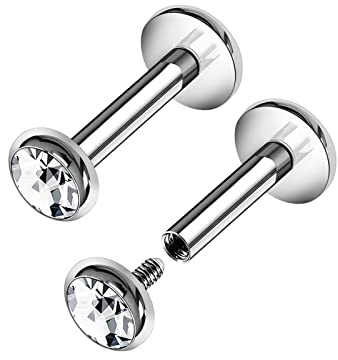 KJM FASHION 2 Stk stahl Labret 1,2 mm 16g Kristallkugel Piercing Schmuck