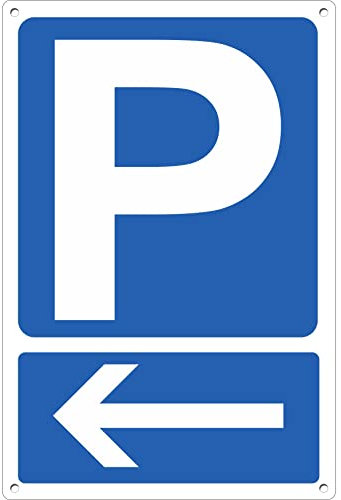Pubblimania Parkplatzschild mit Pfeil nach links aus Aluminiumverbundwerkstoff, 3 mm, für den Außen- oder Innenbereich (Parkplatz links 20 x 30)