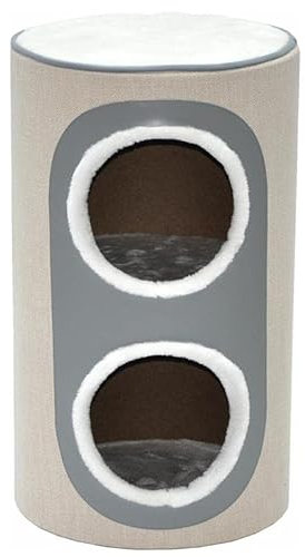 nanook Kratztonne für Katzen Kratzbaum Spieltonne mit Katzenhöhlen Nala, Höhe 71 cm, standfest - robust mit Sisal und Kunstleder beige grau