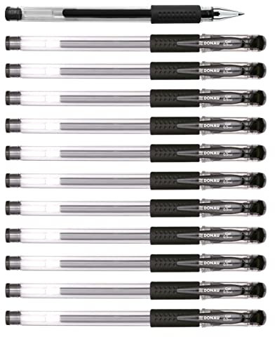 DONAU Gelkugelschreiber Gelstifte Kugelschreiber Gelschreiber / Geltinte Farbe: Schwarz Classic/ 12 Stück (12er Pack)/ Kugeldurchmesser: 0,5 mm/ Wasserfeste und Nicht verblassende Tinte/