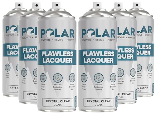 Polar Clear Gloss Flawless Lacquer Spray - 6 x 13.5 Fl Oz - Clear Coat Spray Paint - Non-Yellowing & Scratch Resistant - Interior & Exterior Surfaces for Wood, Metal, Plastics, Glass & Ceramics