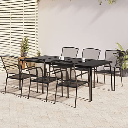 Yolola 7 teilig Aluminium Garten Sitzgruppe Gartenmöbel Set 6 Personen Essgruppe Gartentisch mit Stuehlen Gartengruppe Sitzgarnitur Gartengarnitur Terassenmöbel Anthrazit