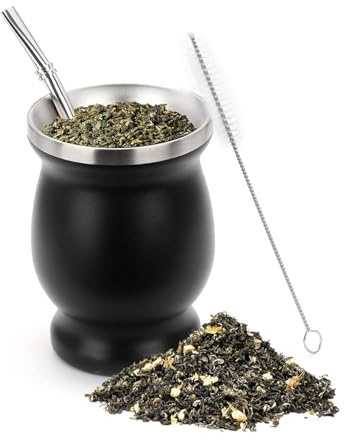 Cyrank Juego De Tazas De Té De Calabaza, Taza De Té Mate De Acero Inoxidable De Doble Pared Con Cepillo De Limpieza Y Juego De Yerba Mate De Paja