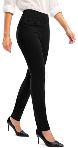 Rammus Womens Dress Pants Tummy Control Stretchy Work Pants for Women Skinny Pull On High Waisted Slacks Business Casual black/27 L