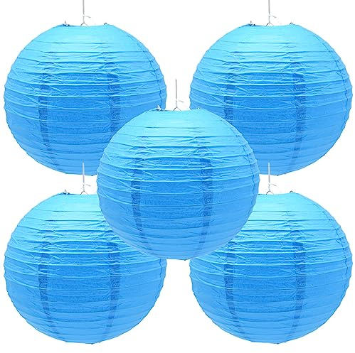 Hocansen 5Pcs Paper Lanterns Decorative 12in Hanging Round Paper Lanterns Lamp Chinese Paper Lanternss for Birthday Wedding Baby Party Decoration (Sky Blue/DL)