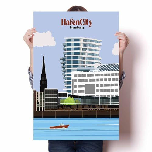 LIULAG Kunstdrucke 50x70cm Ungerahmt Hamburg HafenCity Vintage Reiseplakat Büro Poster Badezimmer Bild Haus Vintage Bar