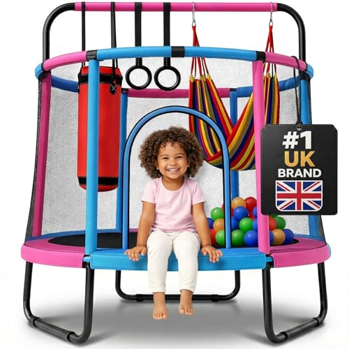 Happin® 55” Trampolín Mejorado para Niños Pequeños, Juego para Interiores y Exteriores, Edades 1-6, Trampolín de 5 pies para Niños, Mini Trampolín Ultra Seguro con Red de Protección