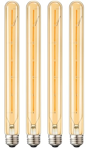 Leools 4-Pack Vintage LED Filament Bulb T300 Dimmable Led Edison Light Bulb 6W(60W Equivalent) 11.8inch Long Tubular Vintage LED Light,Amber Glass,Warm White 2700K,E26 Medium Base