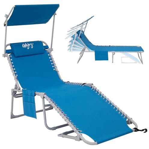 #WEJOY Klappbarer Loungesessel mit Baldachin, tragbar, verstellbar, 5 Positionen, Terrassen-Chaiseliege mit Kissen und Aufbewahrungstasche, für den Außenbereich, Rasen, Hinterhof, Strand, Camping