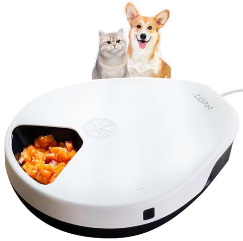 Distributore Automatico Cibo Gatti Umido, Dispenser Crocchette Gatto Timer, Distributore Cibo Gatti Refrigerato Lunga Durata, 5 Pasti Freschi per Gatto Cani
