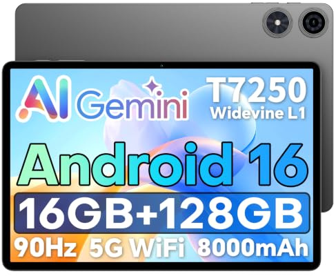 TECLAST P50T Tablet Android 16 11 Inch with Gemini AI, 128GB+1TB Expand | T7250 Octa-Core 1.8GHz, 8000mAh, 5G WiFi, 90Hz 1280x800 IPS, Widevine L1, 5MP+13MP, BT5.2, Type-C, GPS-with Charger