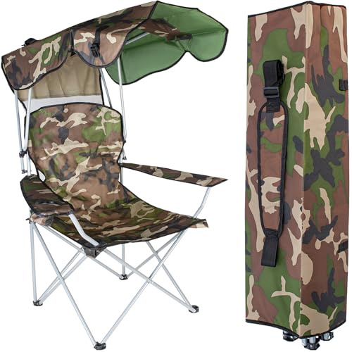 TRIZAND 23672 - Silla de pesca plegable con reposabrazos, soporte para bebidas, pantalla hasta 100 kg, plegable en bolsa de transporte, diseño de camuflaje
