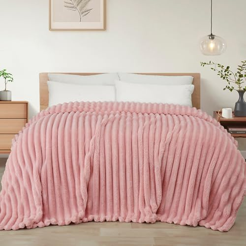 Exclusivo Mezcla Kuscheldecke Flauschig Fleecedecke Flanell Decke, Leichte und Warme Sofadecke Couchdecke für Ganzjahreszeit, 150 x 200 cm Rosa