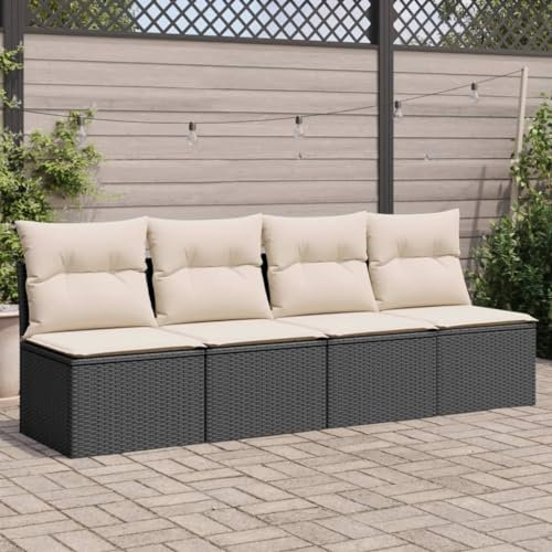 Keyroto Gartensofa Gartenlounge 4 Sitzer Sofa Balkon Rattan Sofa Lounge m?Bel Outdoor Balkonm?Bel Set mit Kissen 4-Sitzer Poly Rattan Schwarz