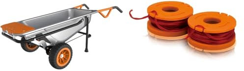 WORX - Brouette 8 en 1 - Brouette, Chariot à roulettes, Chariot Prolongé, Diable & Lot de 2 Bobines de Fil - Coupe de 3m - Compatible avec Les Débroussailleuses et Coupe-Bordures WORX 20V