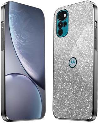 HAOYE Funda para Motorola Moto G22, Carcasa Silicona TPU Marco Galvanizado, Protector a Prueba de Golpes Case con Brillante Pegatina. Negro