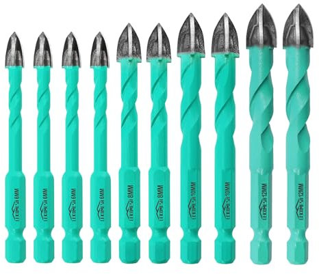 LEKOMESH Punte Trapano Gres Porcellanato - 10pezzi 6mm*4+8mm*2+10mm*2+12mm*2 Punte Trapano per Legno, Plastica, Muratura, Attacco Esagonale a Cambio Rapido