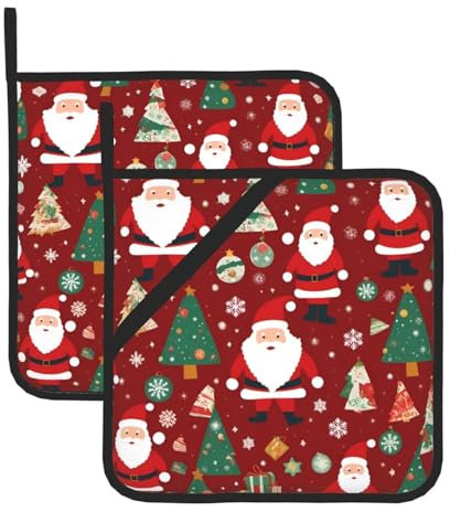 Simpatico regalo di Babbo Natale, presine quadrate resistenti al calore (set di due) 20,3 x 20,3 cm: tessuti di qualità, antiscottatura e facili da pulire