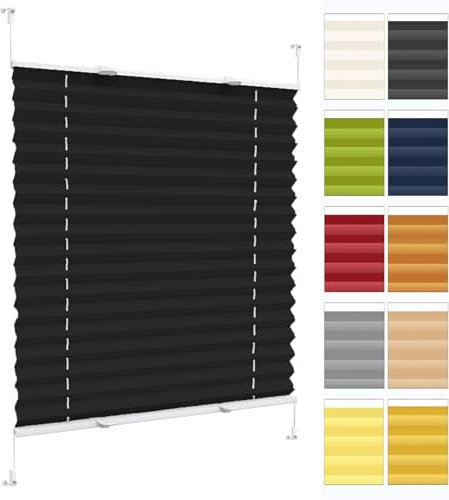 Plisseerollo Fensterrollo Faltrollo Jalousie 60 x 200 cm, Klemmträger Befestigung Klemmträger, Plissee Fenster Plisseerollo Faltstore, Plisseerollo Rollo Jalousie, für Fenster & Tür, Schwarz