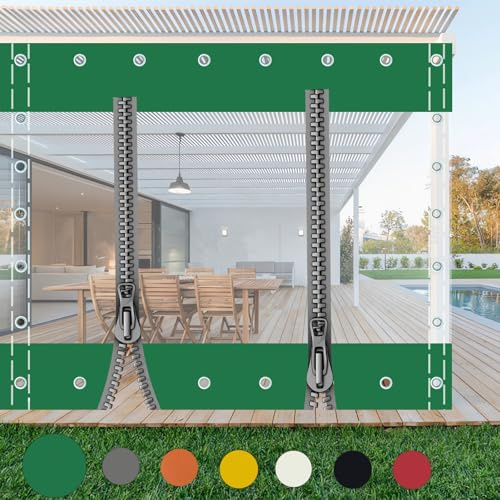 Pannelli Laterali in Telone Trasparente Impermeabile con Zip,Tende Telone Trasparenti per Gazebo Portico,Pergola Tende Divisorie con Occhiellati,(altezza x larghezza) 2x2m/6.56x6.56ft