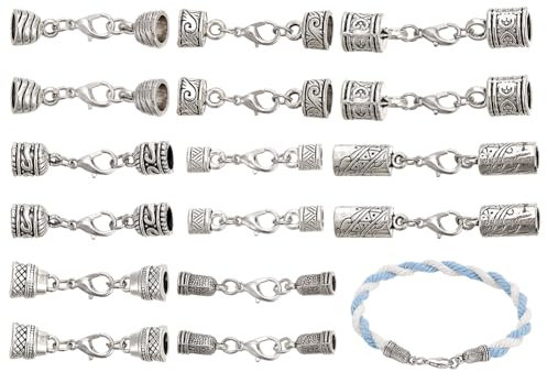 PH PandaHall 16pcs 8 Stile Legierung Cord Endkappen mit Lobster Clasp Lederschmuck Clasps Halskette Endkappen Endspitze mit Loop Ring Connector für DIY Armbänder Halsketten Chokers Schmuck machen