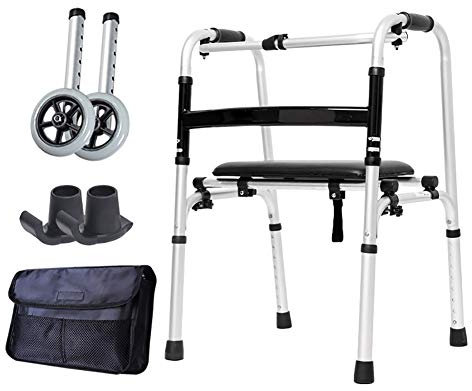 Andador Con Ruedas Para Trabajo Pesado, Andador Vertical Plegable Con Asiento, Asistente De Paso De Altura Ajustable Para Adultos Mayores, Andador Con Ruedas Para Alfombras Interiores,With Wheels