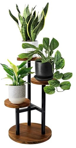 UUE Blumenregal Metall Pflanzenregal, Blumenständer Hölz, Mehrstöckig Blumenständer, Pflanzenständer, 3 Etagen Hölzern für Zimmerecke Wohnzimmer Balkon Terrasse Fenster Garten Hof, 53,5 cm Höhe